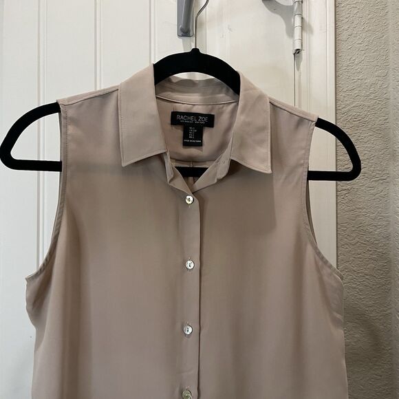 Rachel Zoe Tan Button Up Sleeveless Tunic Top Blouse Womens Size S Collared - Picture 2 of 10